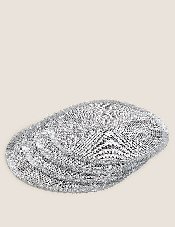 Set of 4 Round Woven Metallic Placemats