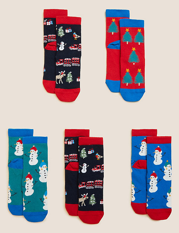 5pk Cotton Rich Christmas Socks